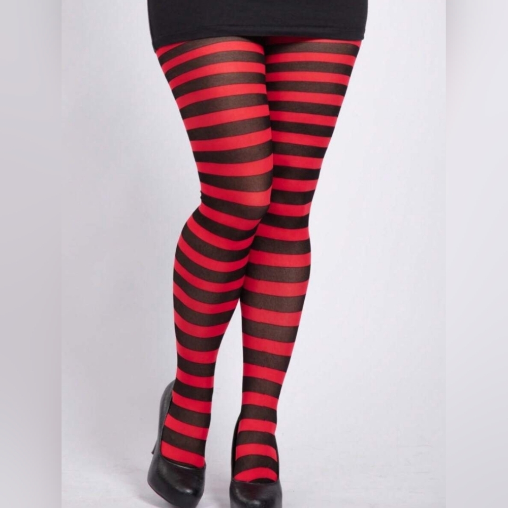 NEW Shein black and red horizontal striped tights